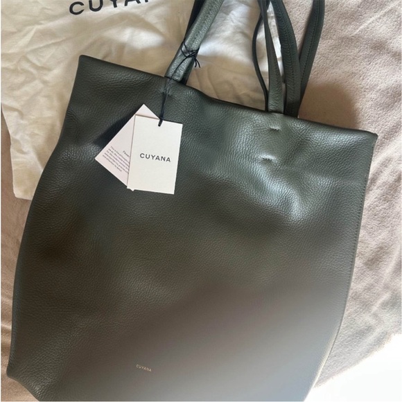 NWT Cuyana Dark Olive Tall Leather Tote Bag - Picture 3 of 5